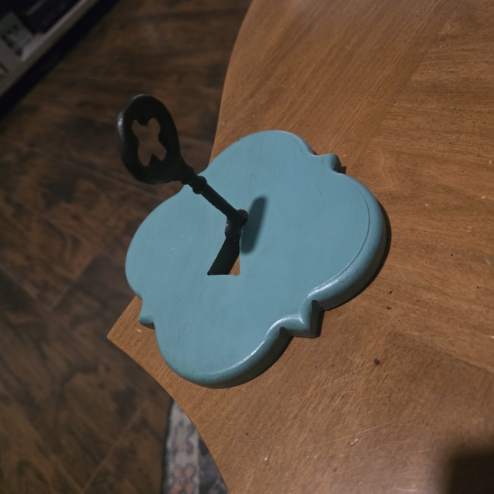 Decorative Teal Wall Hook with Vintage Key In Keyhole